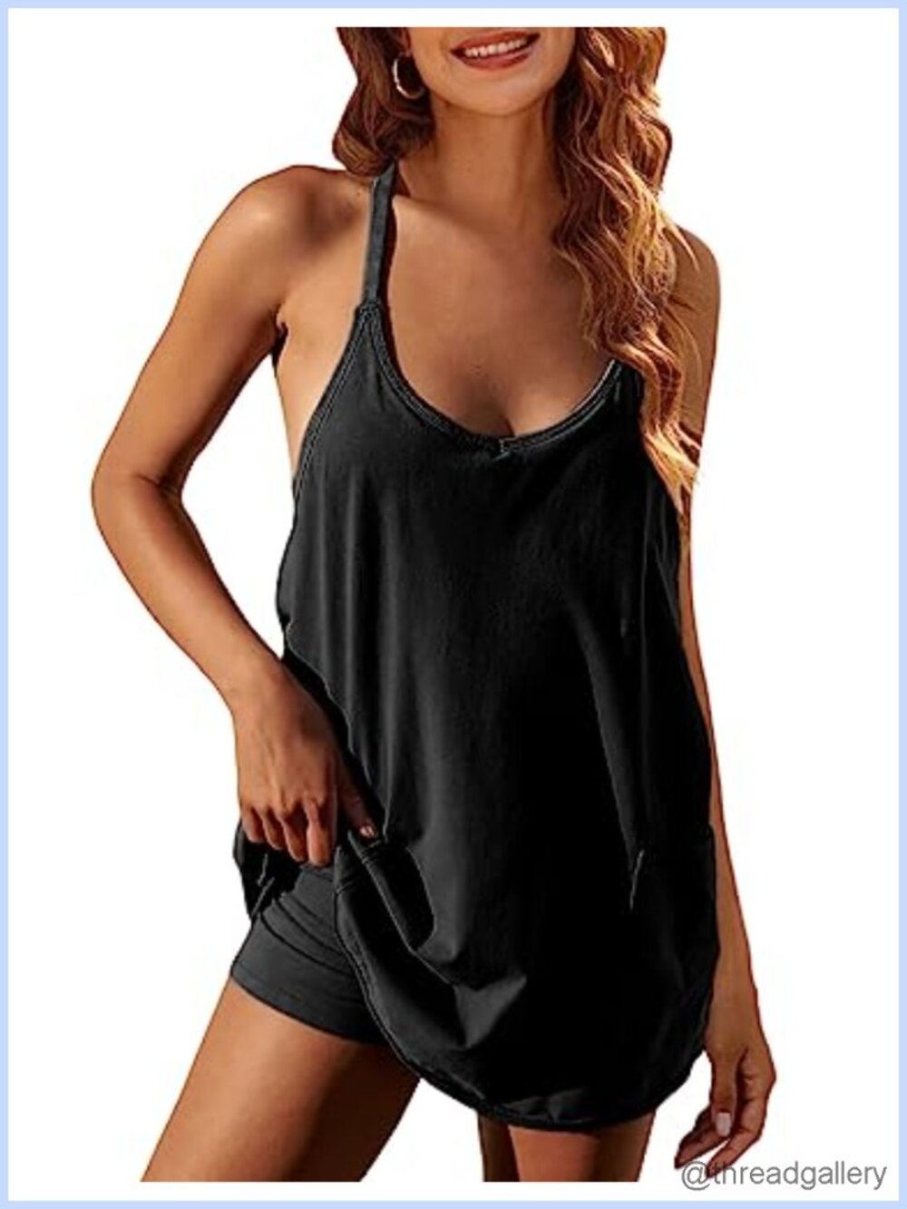 Women's Summer Sleeveless Mini Athletic Dress with Pockets & Spaghetti Strap